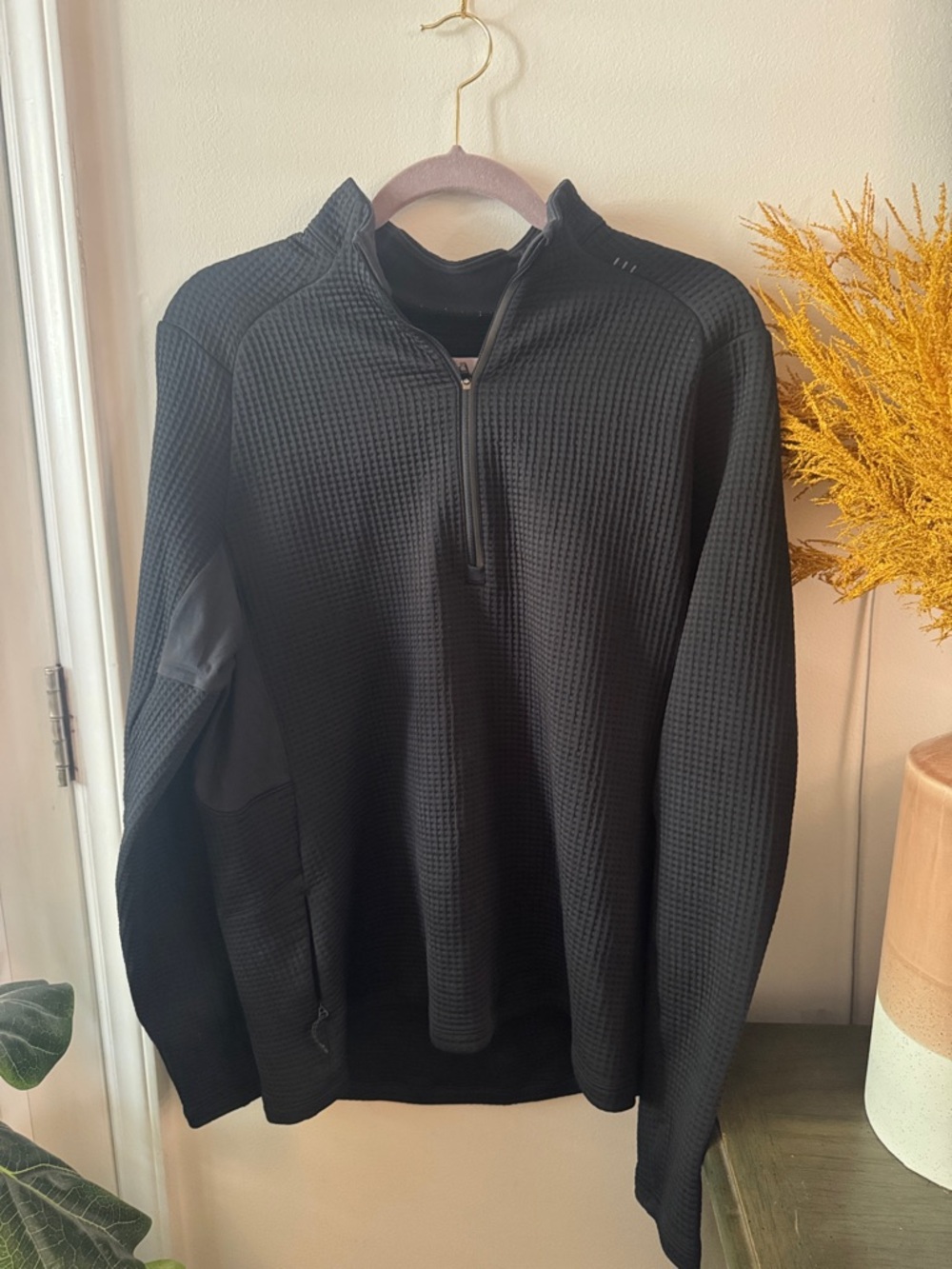 Men's Lululemon Black Quarter-Zip Waffle Knit Sweater
